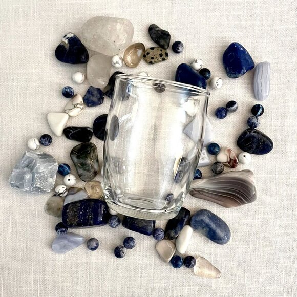 Mystical Blue Stone Collection in Glass Jar for Decor Energy Healing Meditation - Picture 1 of 11